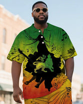 Men's Plus Size Green Yellow Red Gradient Colorblock Music Print Short Sleeve Polo Shirt Shorts Suit